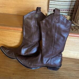 Harley Davidson Vintage W choc leather  cowboy toe boots 7(38) Western *RARE*